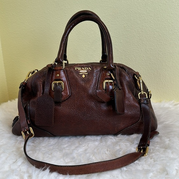 💯 Authentic Prada Two-way Brown Leather Handbag🍀 - Picture 1 of 16